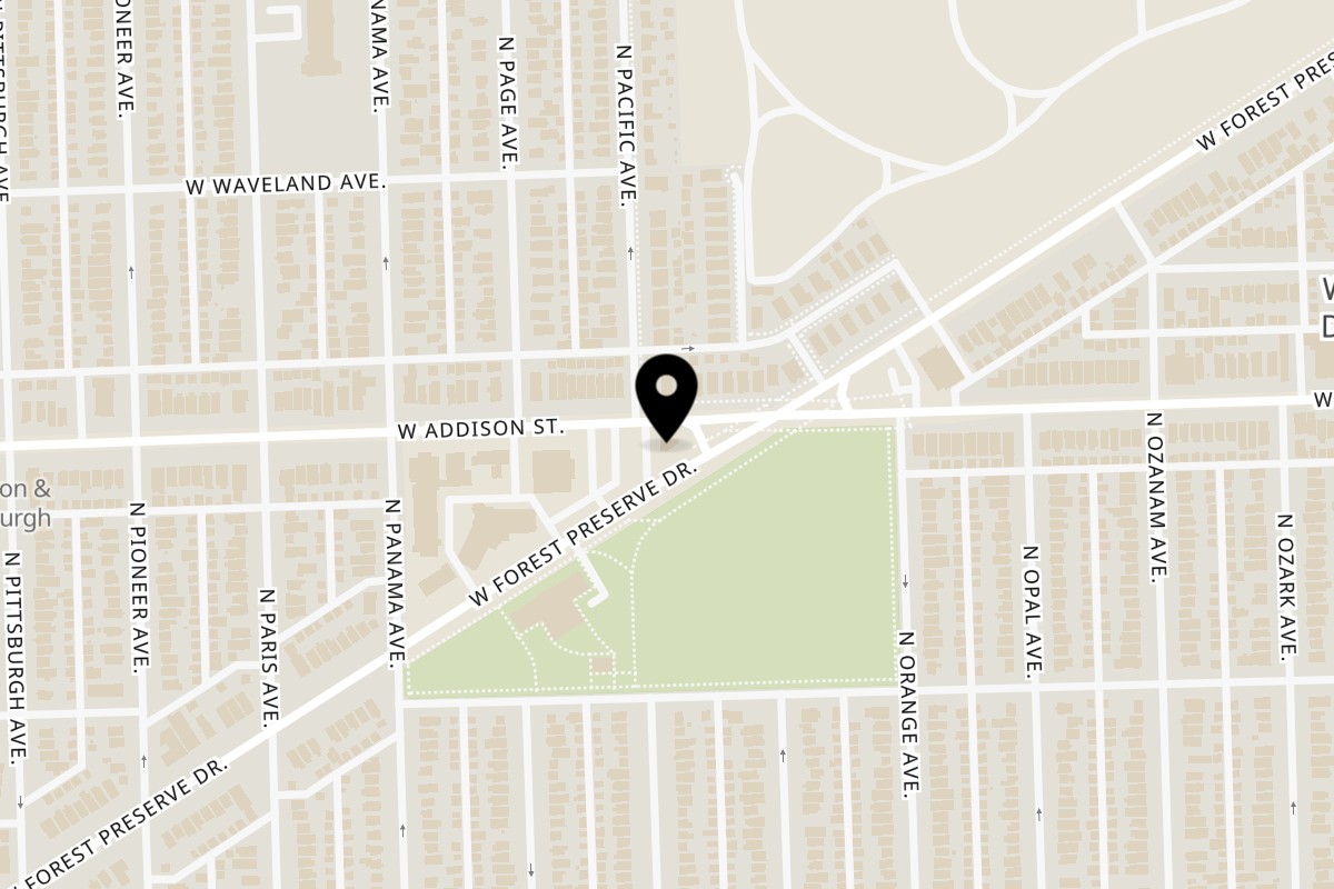 Map showing the location of Tacos Buscados on 7955 W Addison St in Chicago